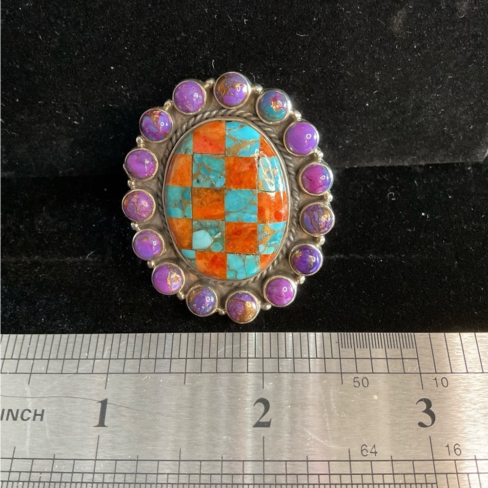 925 STERLING SILVER, Adj.size,TURQUOISE & SPINY OYSTER , MOJAVE PURPLE
